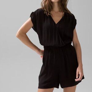 WHBM Crinkle Romper Coverup Black V-Neck